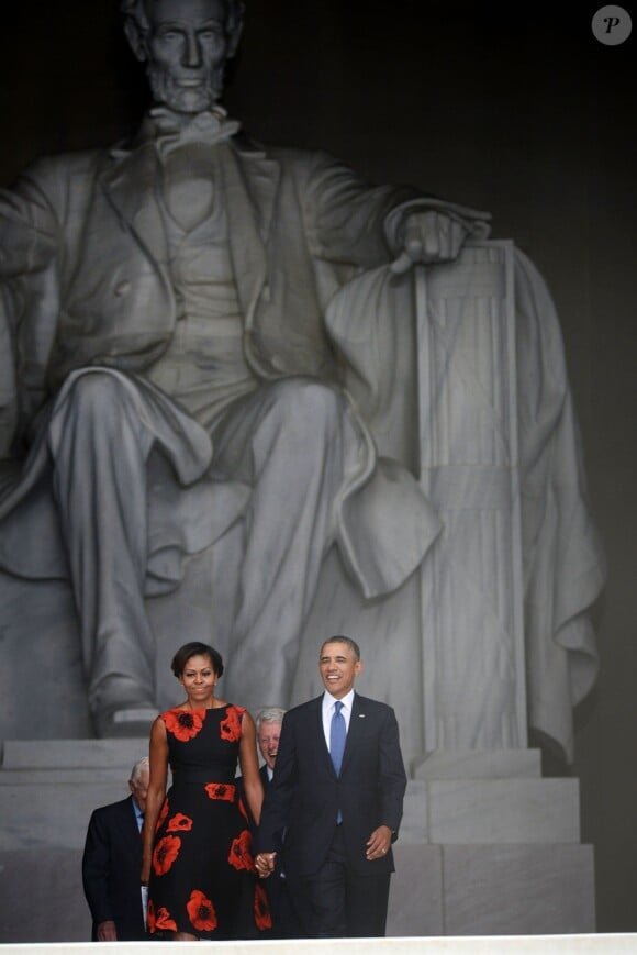 Barack Obama et son épouse Michelle lors de la commémoration du 50e anniversaire de la marche de Washington au sein de la capitale des Etats-Unis le 28 août 2013