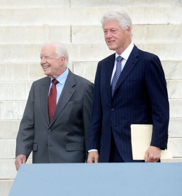 Les anciens présidents Jimmy Carter et Bill Clinton lors de la commémoration du 50e anniversaire de la marche de Washington au sein de la capitale des Etats-Unis le 28 août 2013