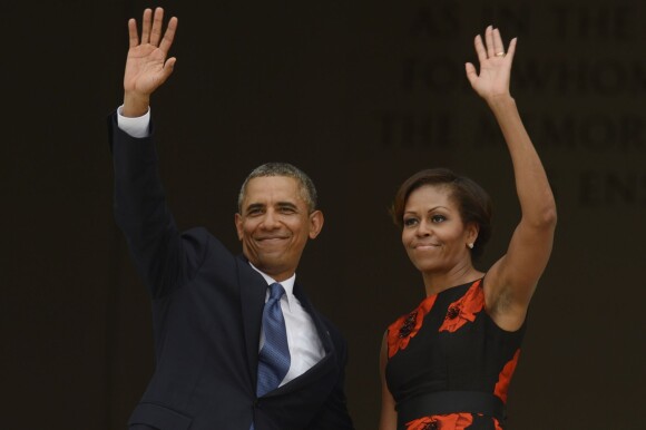 Barack Obama et son épouse Michelle lors de la commémoration du 50e anniversaire de la marche de Washington, "Let The Freedom Ring", au sein de la capitale des Etats-Unis le 28 août 2013