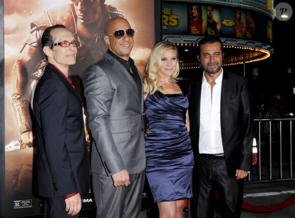 David Twohy, Vin Diesel, Katee Sackhoff, Jordi Molla à la première du film "Riddick" à Westwood, le 28 août 2013.
