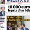 Capture d'écran du journal La Provence avec le mariage de Clovis Cornillac et Lilou Fogli en une.