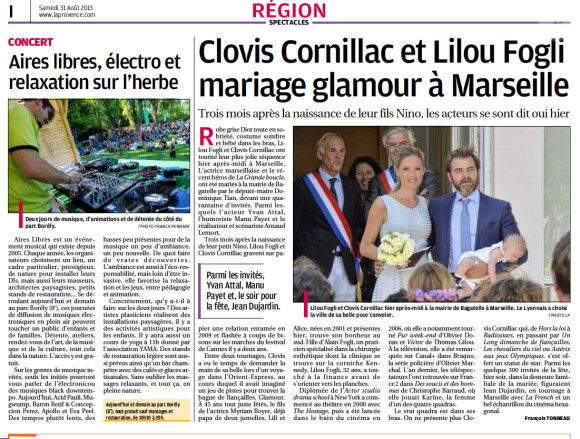 Capture d'écran du journal La Provence avec les détails du mariage et une photo du perron.