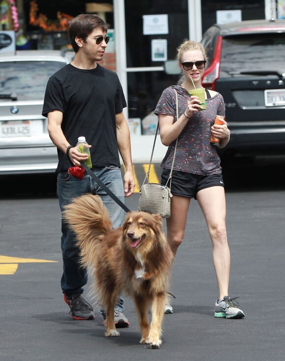 Justin Long et Amanda Seyfried se promènent avec un joli chien (celui d'Amanda) à Los Angeles, le 31 août 2013 : le début d'une romance ?