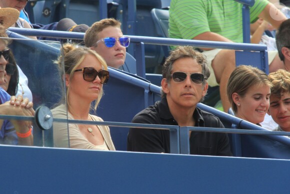 Le comédien Ben Stiller et sa femme Christine Taylor lors de l'US Open 2013 à New York le 1er septembre 2013.