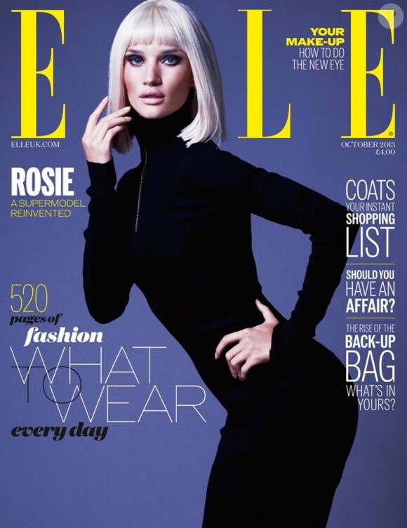 Rosie Huntington-Whiteley en couverture du numéro d'octobre 2013 du magazine Elle UK. Photo par Mariano Vivanco.