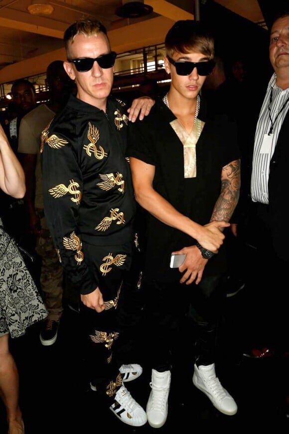 Justin Bieber et Jeremy Scott au défilé de mode Y-3, lors de la Fashion Week de New York, le 7 septembre 2013.
