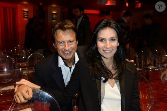 Vincent Perrot et Marie Drucker lors de la conférence de presse de rentrée de RTL le 10 septembre 2013, à Paris