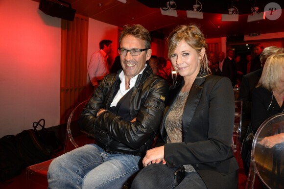 Julien Courbet et Flavie Flament lors de la conférence de presse de rentrée de RTL le 10 septembre 2013, à Paris