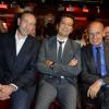 Laurent Bazin, Laurent Gerra et Jean-Michel Aphatie lors de la conférence de presse de rentrée de RTL le 10 septembre 2013, à Paris
