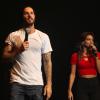 Matt Pokora et Tal chantent ensemble sur la scène de l'Olympia pour le concert "Leurs voix pour l'espoir" (deuxième edition) qui vise à aider la recherche contre le cancer du pancréas. Paris, le 12 septembre 2013.