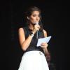 Laurie Cholewa sur la scène de l'Olympia pour le concert "Leurs voix pour l'espoir" (deuxième edition) qui vise à aider la recherche contre le cancer du pancréas. Paris, le 12 septembre 2013.