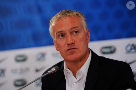 Didier Deschamps lors d'une conférence de presse dans les locaux de la Fédération Française de Foot à Paris le 9 août 2012