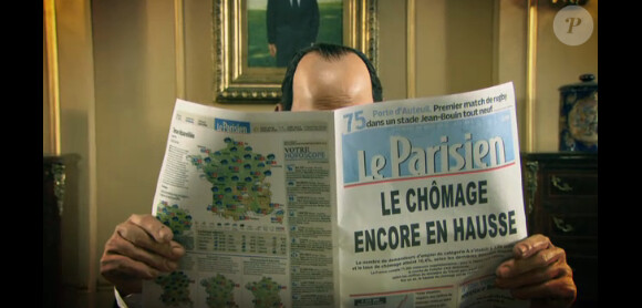 La marionnette de François Hollande découvre les chiffres du chômage, dans l'émission Les Guignols de l'Info.