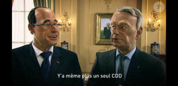Les marionnettes de François Hollande et Jean-Marc Ayrault dans l'émission Les Guignols de l'Info.