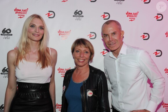 Christine Pageot, directrice générale de Damart France, avec Sarah Marshall et Jean-Claude Jitrois lors des 60 ans de Damart à Paris le 17 septembre 2013.