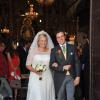 Le bonheur des mariés à la sortie de l'église. Mariage de Sophie de Schönburg-Gauchau, fille de la princesse Marie-Louise de Prusse et du comte Rudolf de Schönburg-Gauchau, avec Carles Andreu, le 15 septembre 2013 à Ronda, près de Marbella, en Andalousie.