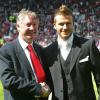 David Beckham et Sir Alex Ferguson, le 11 mai 2002 à Manchester