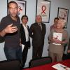 Marc-Emmanuel Dufour, Valérie Fourneyron, Line Renaud, Pierre Bergé et Geneviève Fioraso à la conférence de presse de lancement du VIH pocket films par le sidaction, à Paris le 15 octobre 2013.