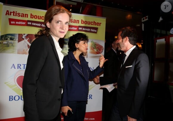 Nathalie Kosciusko-Morizet, Rachida Dati et Bernard Montiel lors de la 2ème édition du Pot-au-feu des célébrités au restaurant le Louchebem, organisée par les Fédérations des Artisans Bouchers d'Ile-de-France à Paris le 17 octobre 2013