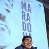 Diego Maradona lors d'une conférence de presse à Milan en Italie le 17 octobre 2013 pour la sortie d'un DVD sur sa carrière avec le journal La Gazzetta dello Sport.