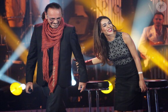 Exclusif - Nicolas Peyrac et Sofia Essaïdi à l'enregistrement de l'émission "Les Années Bonheur" qui sera diffusée le 2 novembre 2013.