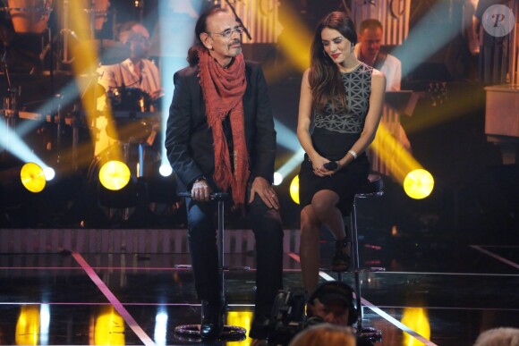 Exclusif - Nicolas Peyrac et Sofia Essaïdi à l'enregistrement de l'émission "Les Années Bonheur" qui sera diffusée le 2 novembre 2013.