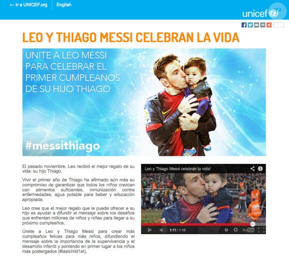 Lionel Messi et son fils Thiago célèbrent la vie : une campagne de sensibilisation sous l'égide de l'UNICEF, à l'automne 2013