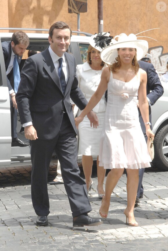 Alejandro Agag et Ana, la fille de José Maria Aznar, au mariage de Flavio Briatore et Elisabetta Gregoraci à Rome le 14 juin 2008. 