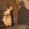 Kristen Stewart, triste et larmoyante, lors du tournage d'une scène de son dernier film 'Anesthesia' avec l'acteur Sam Waterston à New York le 4 novembre 2013.