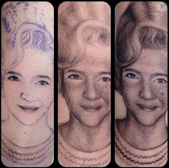 Miley Cyrus s'est fait tatouer le portrait de sa grand-mère par Kat Von D, le 5 novembre 2013.