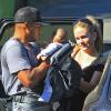 Donald Faison, sa femme CaCee Cobb et leur petit garçon Rocco lors d'une petite marche au parc de Runyon Canyon à Hollywood, le 9 novembre 2013