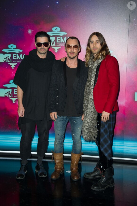 Tomo Milicevic, Shannon Leto, Jared Leto du groupe Thirty Seconds To Mars lors des MTV Europe Music Awards au Ziggo Dome à Amsterdam, le 10 novembre 2013.