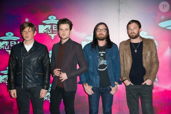 Matthew Followill, Jared Followill, Nathan Followill et Caleb Followill du groupe Kings of Leon lors des MTV Europe Music Awards au Ziggo Dome à Amsterdam, le 10 novembre 2013.