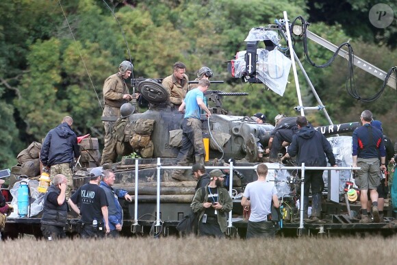 Brad Pitt en plein le tournage de "Fury" au Royaume-Uni, dans le comté d'Oxfordshire le 4 octobre 2013