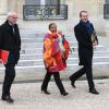 Thierry Repentin, Christiane Taubira et Guillaume Garot à la sortie du Conseil des ministres du 20 novembre 2013 au palais de l'Elysée à Paris.