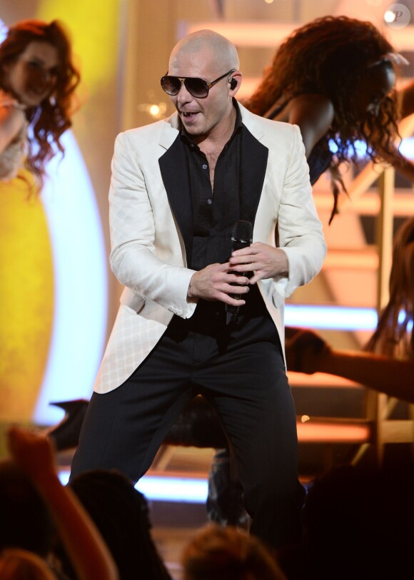 Pitbull sur la scène des 41e American Music Awards au Nokia Theatre de Los Angeles, le 24 novembre 2013.