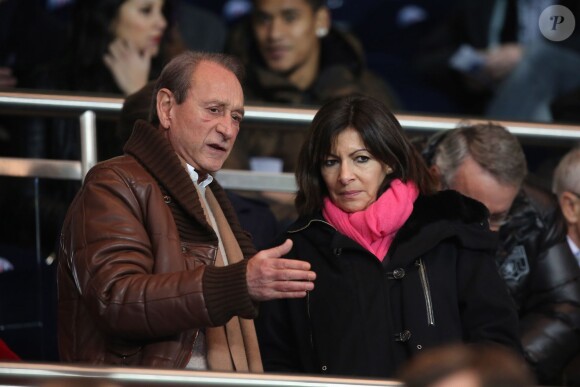 Bertrand Delanoë, Anne Hidalgo au Parc des Princes à Paris le 1er decembre 2013 lors du match entre le PSG et l'OL (4-0).