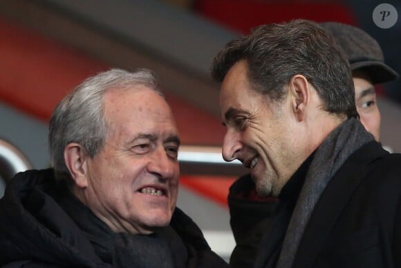 Jean Tiberi, Nicolas Sarkozy au Parc des Princes à Paris le 1er decembre 2013 lors du match entre le PSG et l'OL (4-0).