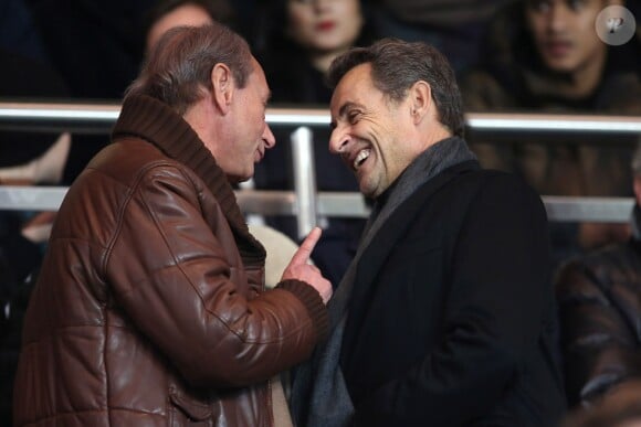 Bertrand Delanoë, Nicolas Sarkozy au Parc des Princes à Paris le 1er decembre 2013 lors du match entre le PSG et l'OL (4-0).