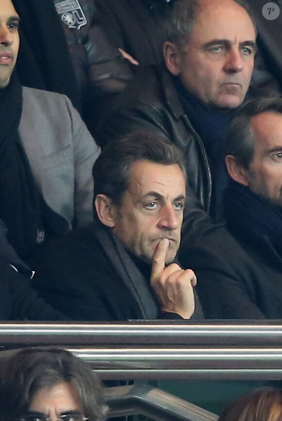 Nicolas Sarkozy au Parc des Princes à Paris le 1er decembre 2013 lors du match entre le PSG et l'OL (4-0).