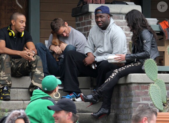 Ludacris ; Paul Walker ; Michelle Rodriguez sur le tournage du film Fast & Furious 6 à Silver Lake, le 2 décembre 2012.