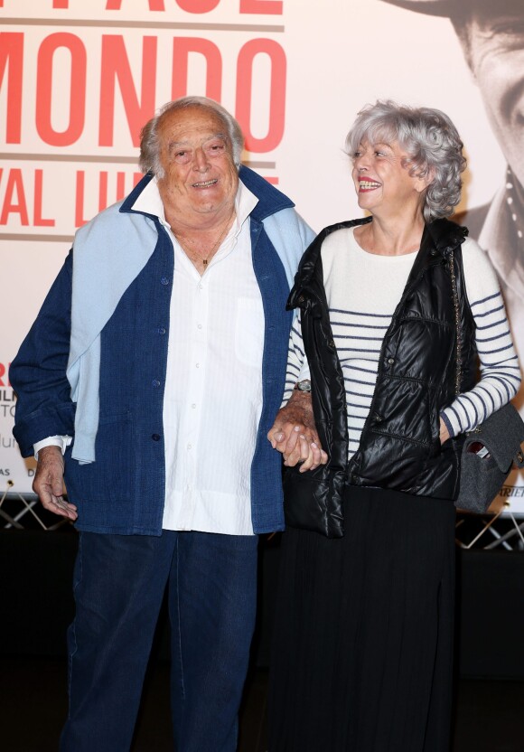 Georges Lautner et sa compagne Martine lors de la soirée en hommage à Jean-Paul Belmondo dans le cadre du Festival Lumière à Lyon le 14 octobre 2013