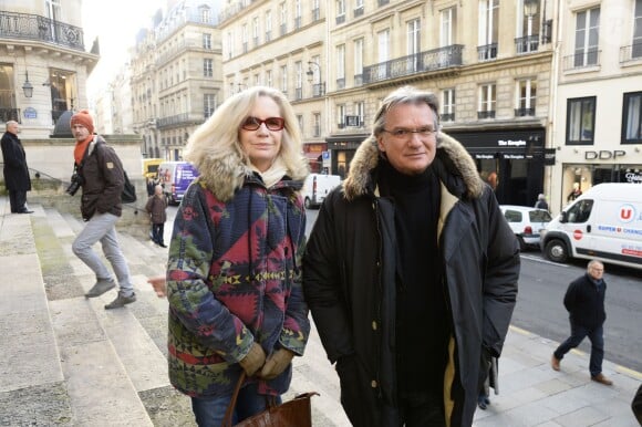 Marie-Christine Adam et Francois-Eric Gendron lors de l'hommage au cinéaste Georges Lautner, organisé à Paris en l'église Saint-Roch le 5 décembre 2013