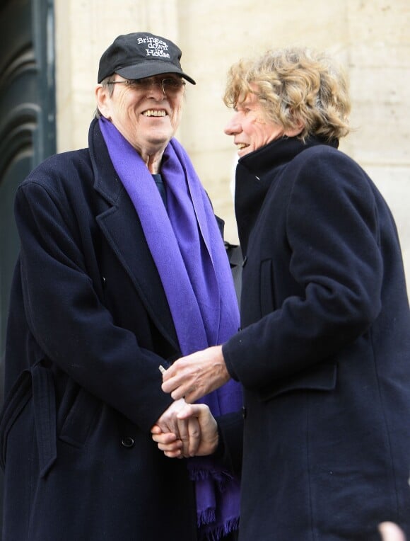 Jean-Marie Poiré et Etienne Chatiliez lors de l'hommage au cinéaste Georges Lautner, organisé à Paris en l'église Saint-Roch le 5 décembre 2013