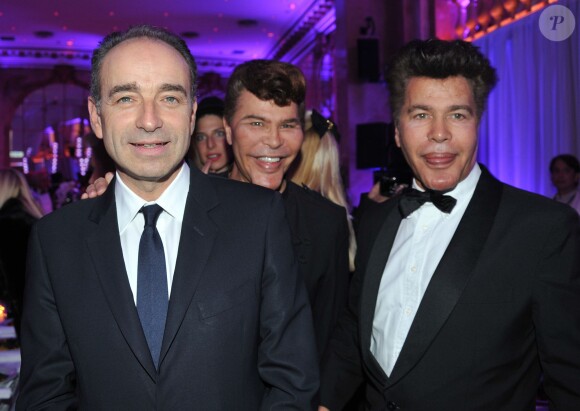 Jean-Francois Copé, Grichka et Igor Bogdanoff lors de la soirée The Best Awards 2013 de Massimo Gargia aux Salons Hoche à Paris le 16 décembre 2013