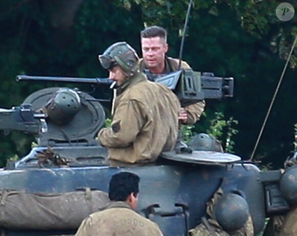Brad Pitt sur le tournage du film Fury en Angleterre le 4 octobre 2013