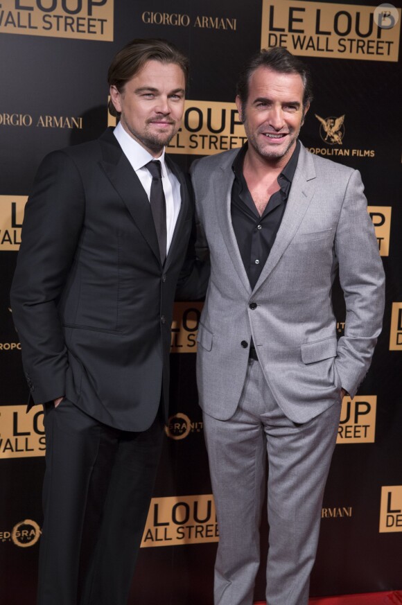 Leonardo DiCaprio et Jean Dujardin lors de l'avant-première du film Le Loup de Wall Street le 9 décembre 2013