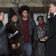 Bill de Blasio prête serment devant sa femme Chirlane et leurs enfants  Chiara et Dante, devant son domicile de Brooklyn, à New York, le 1er janvier 2014.