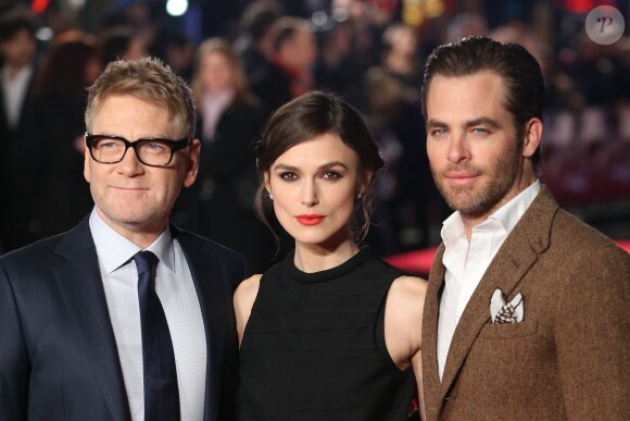 Kenneth Branagh, Keira Knightley et Chris Pine lors de la première du film The Ryan Initiative à Londres le 20 janvier 2014.