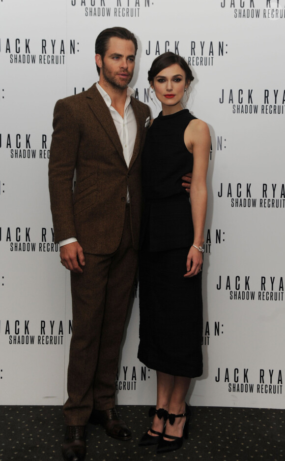Chris Pine et Keira Knightley lors de la première du film The Ryan Initiative à Londres le 20 janvier 2014.